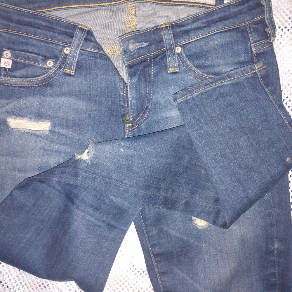 AG Adriano Goldschmied Blue Distressed Boyfriend Jeans - Picture 2 of 3